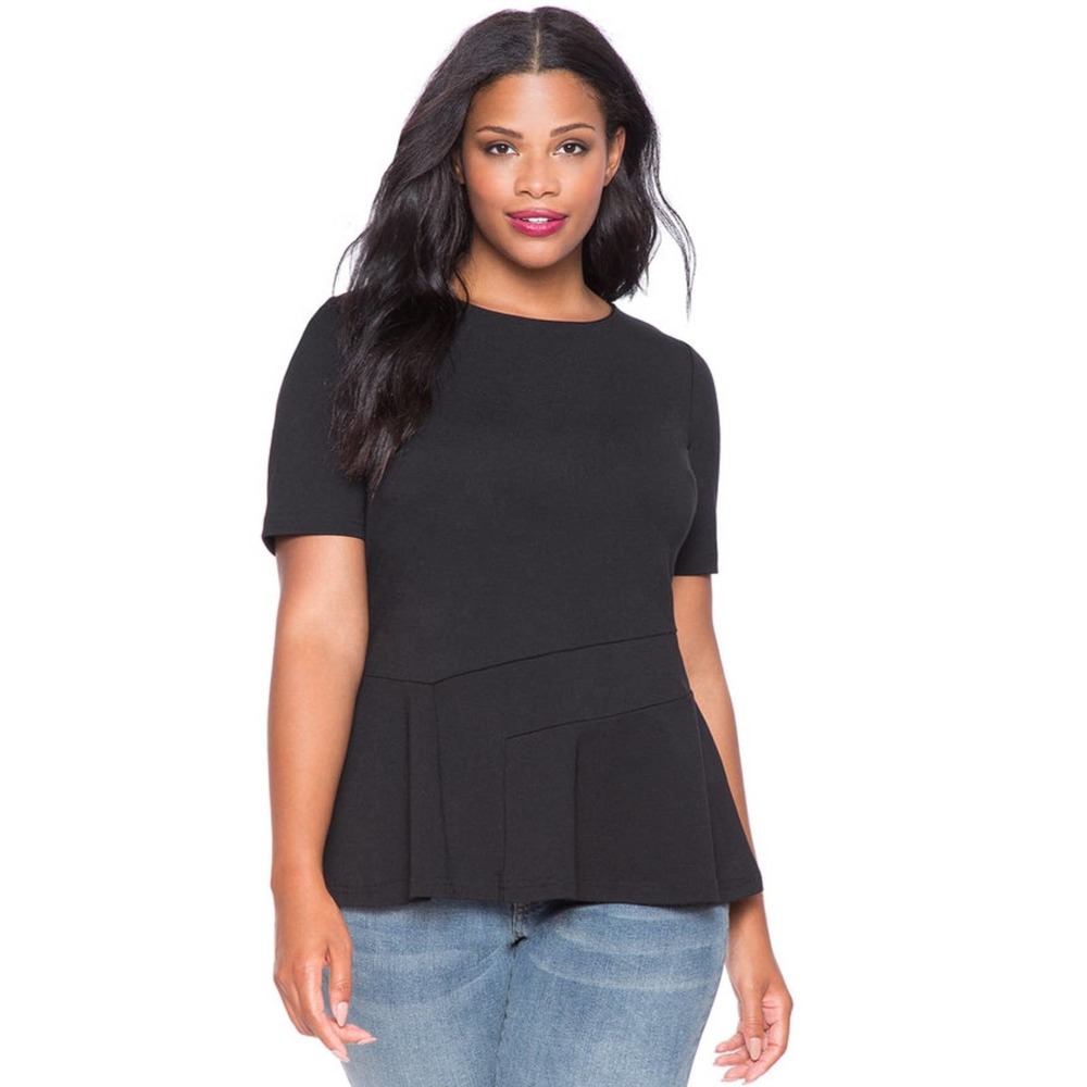 Eloquii Womens Black Short Sleeves Peplum Hem Blouse Plus Size 22